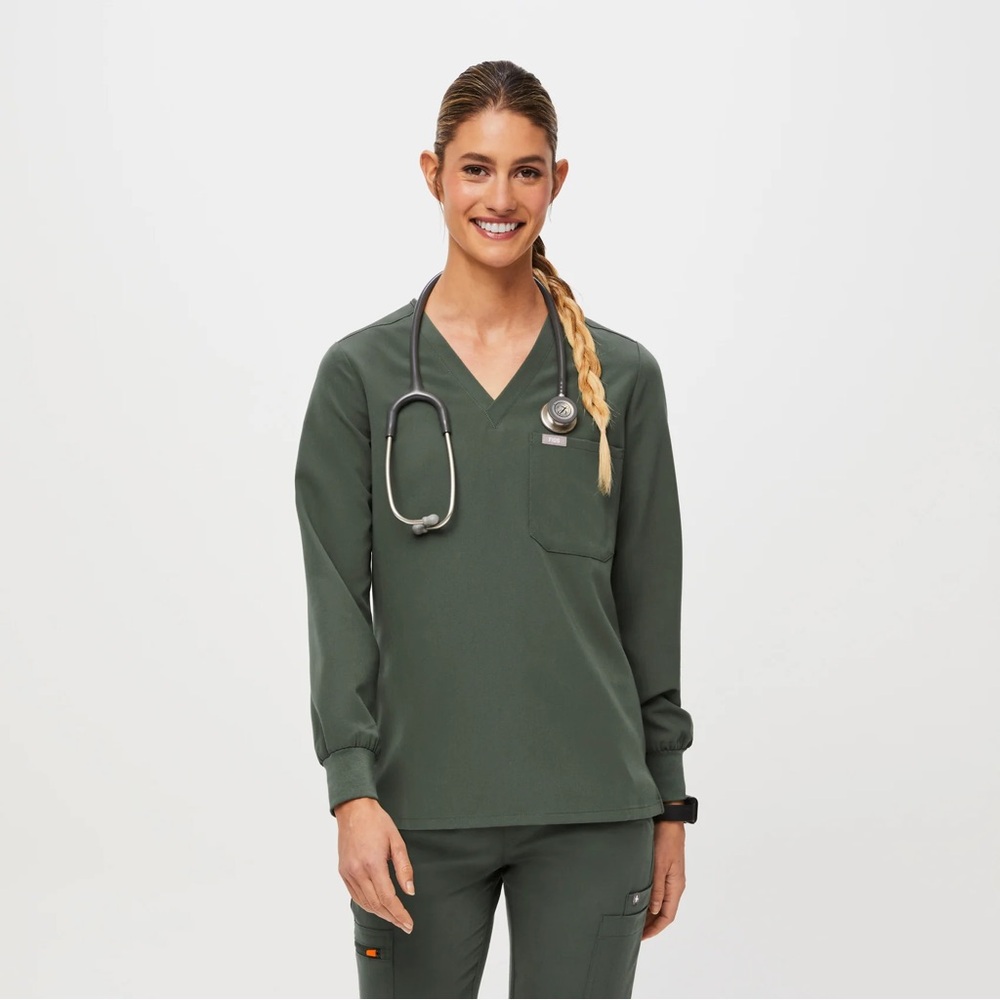 Figs Women’s Moss Longsleeve Catarina - One-Pocket Scrub Top - 2XL / Moss